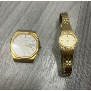 Lot of 2 Vintage Mens Elgin Wristwatch #FD034WA Brushed Gold Plated Untested